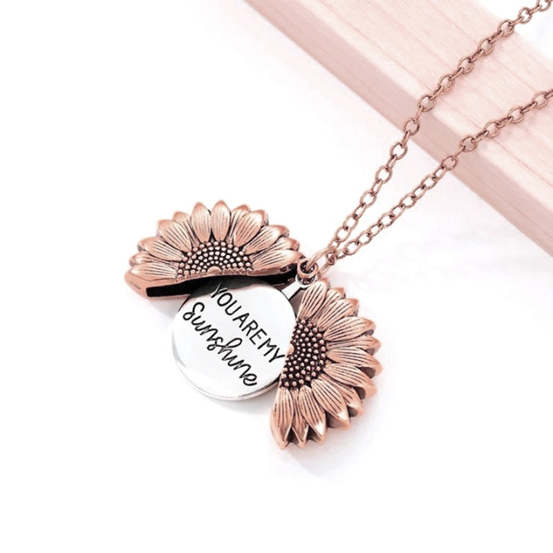 18K Non Tarnish Sunflower Necklace, You Are My Sunshine Necklace