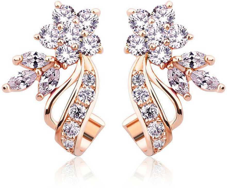 Flower Design Rose Gold Plated Cubic Zirconia Stud Earrings