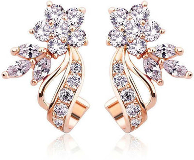 Flower Design Rose Gold Plated Cubic Zirconia Stud Earrings