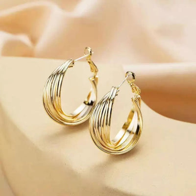 Gold Plated Winding Twist Chunky Hoop Earrings