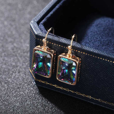 Pure Dainty Radiant Cut Colorful Crystal Gemstone Earring