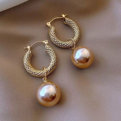 Big Pearl Ball Dangle Earrings Pearl Brass Drops & Danglers