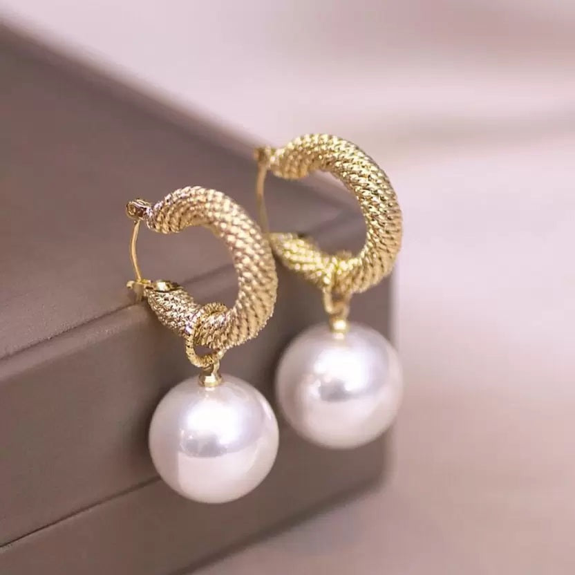 Big Pearl Ball Dangle Earrings Pearl Brass Drops & Danglers