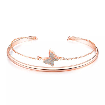 Open Size Bracelet Micro-inlaid Zircon Rose Gold Plated  Butterfly Bangle