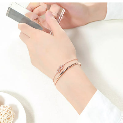 Rose Gold Chain Bracelet Double Layer Infinity Open Cuff Bangle