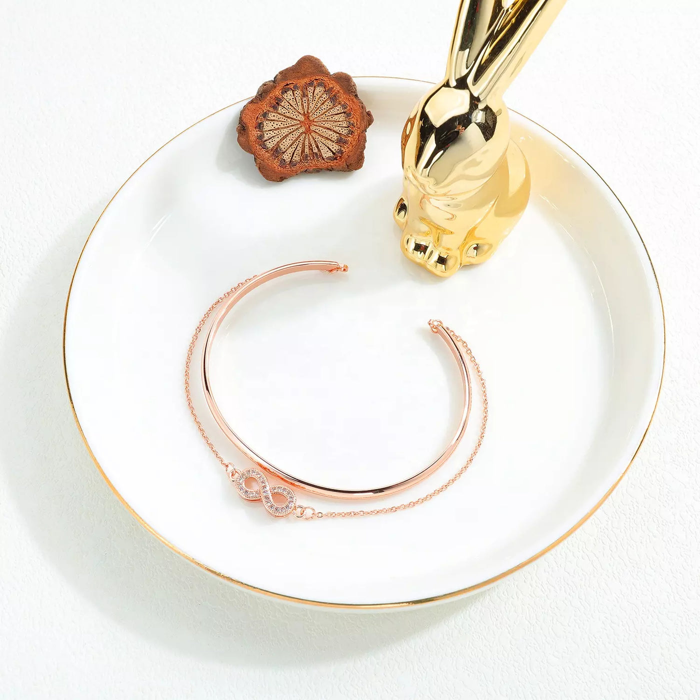 Rose Gold Chain Bracelet Double Layer Infinity Open Cuff Bangle