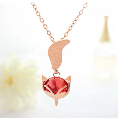 Non Tarnish 18k Gold Plated Stainless Steel Cute Fox Animal Pendant Necklace