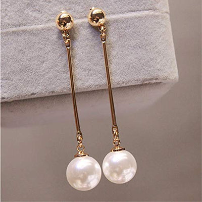 Gold Color Pendants Long Tassel Simulated Pearl Drop Earrings
