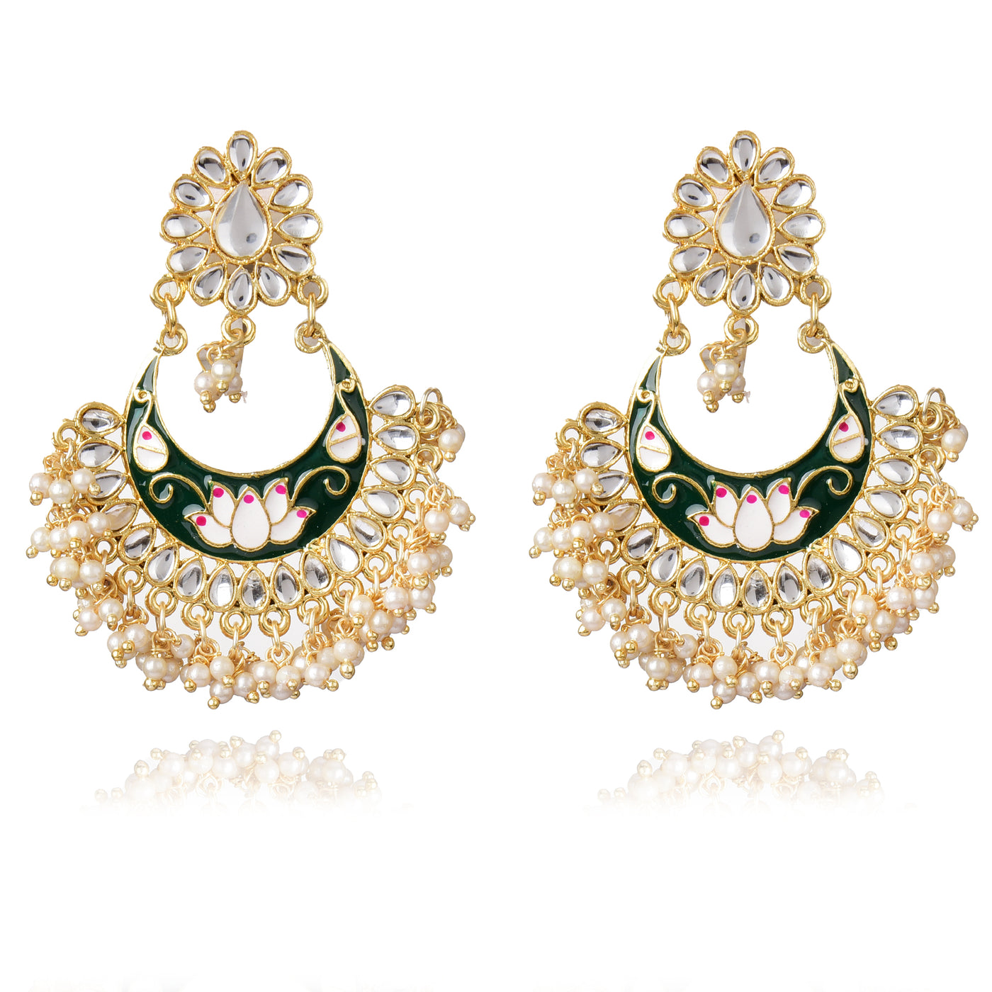 Beautifully Enamelled Kundan And Pearls Dangle Earring