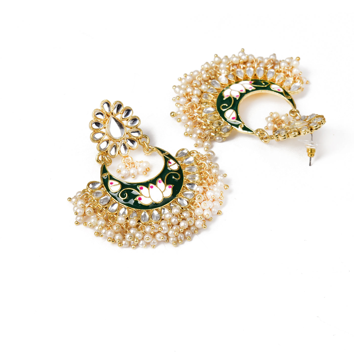 Beautifully Enamelled Kundan And Pearls Dangle Earring