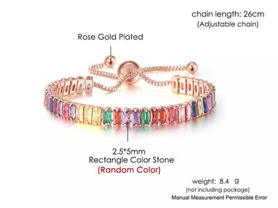 Rose Gold Adjustable Colourful Cubic Zirconia Tennis bracelet