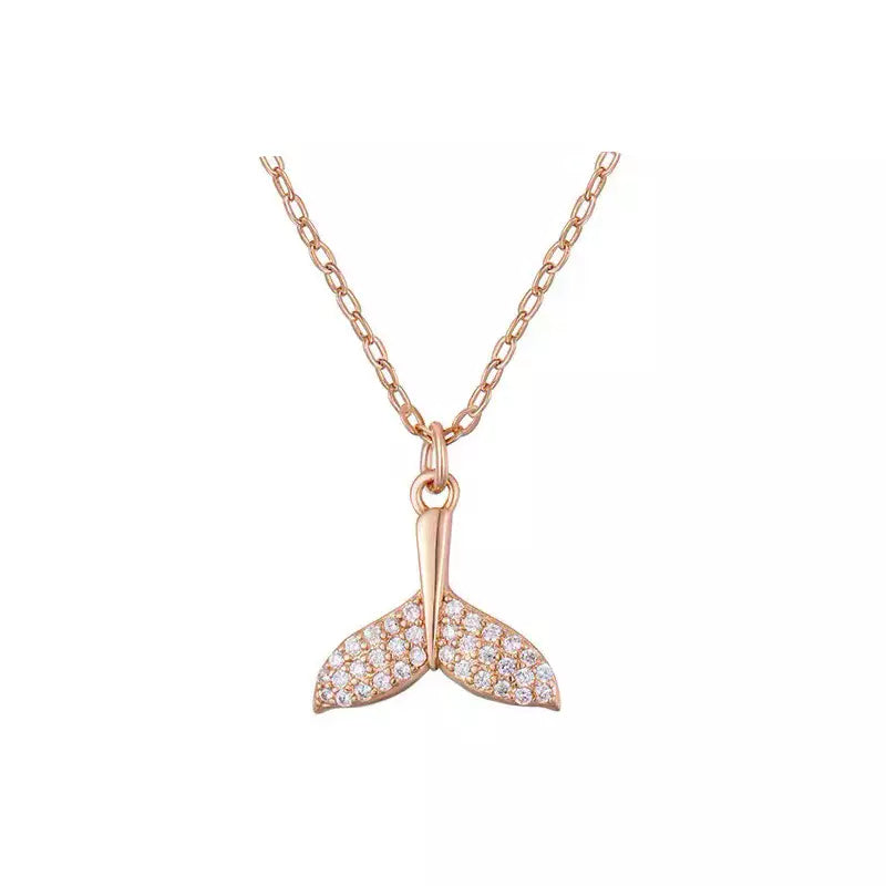 Cz Diamond whale Tail Pendant Necklace