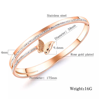 Butterfly Charm CZ 18k Gold Plated Stainless Steel Bangles