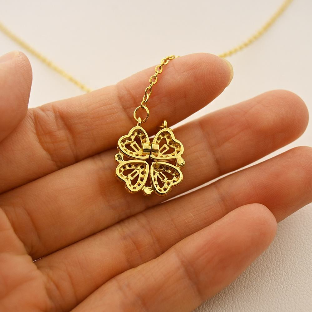 Real 18K Gold Plated Magnetic 4 Four Heart Pendant Leaf Clover Necklace