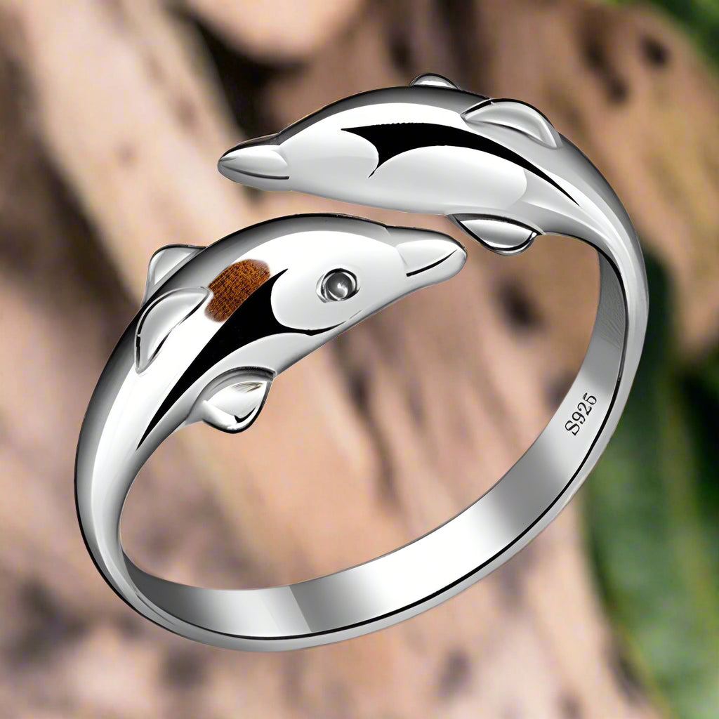 Double Dolphin Adjustable Finger Ring