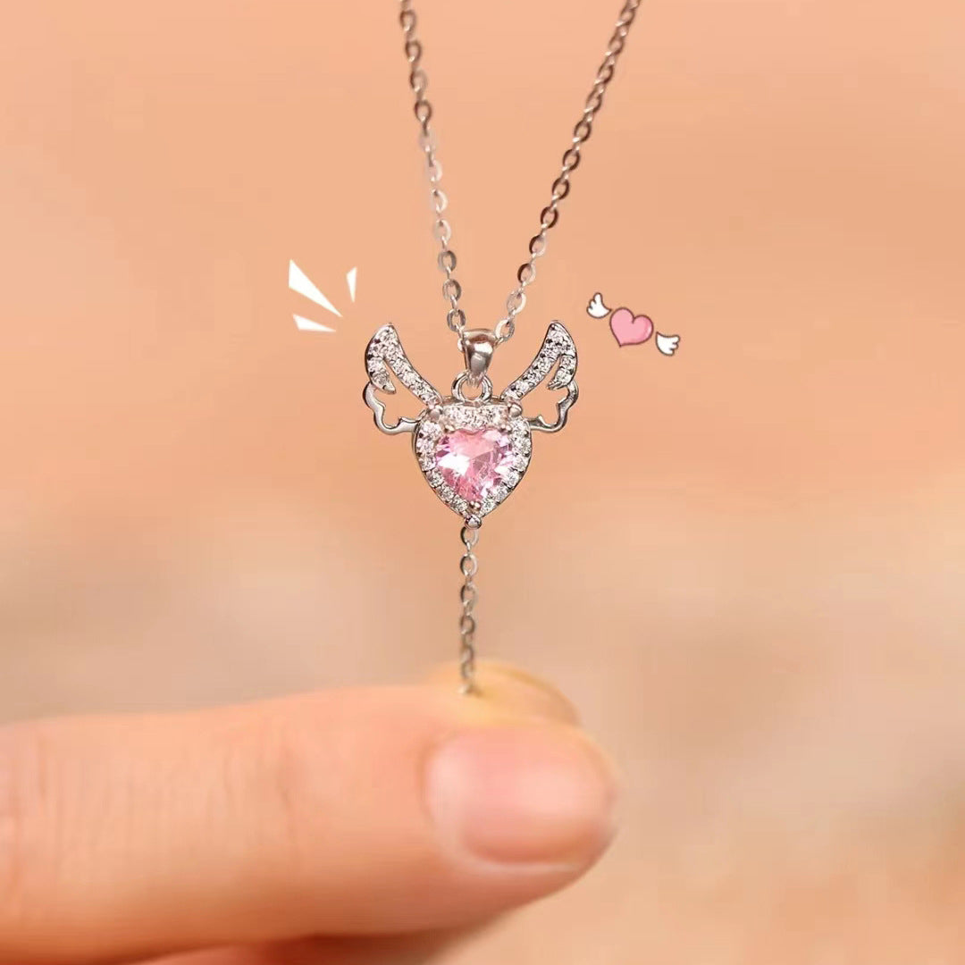 Fine 14k White Gold Diamond Love Charm Pendant Double Open Heart Necklace  with 16