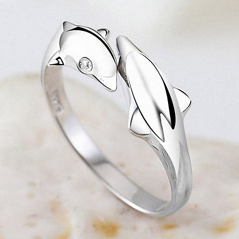 Double Dolphin Adjustable Finger Ring