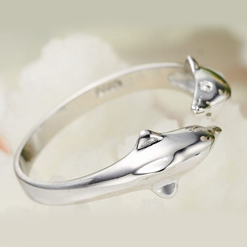 Double Dolphin Adjustable Finger Ring