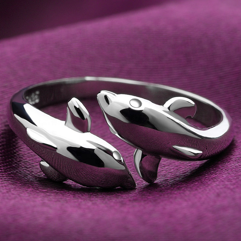 Double Dolphin Adjustable Finger Ring