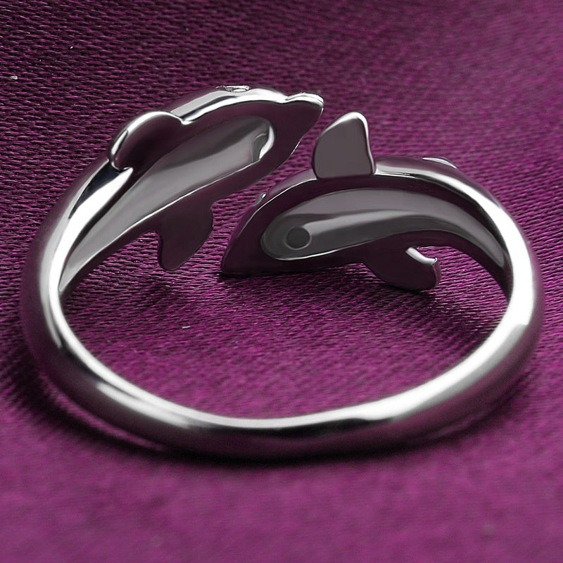 Double Dolphin Adjustable Finger Ring