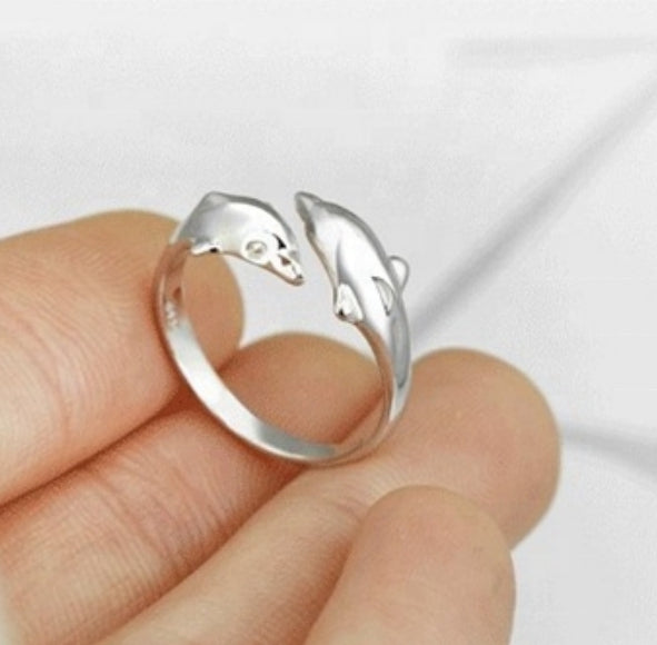 Double Dolphin Adjustable Finger Ring