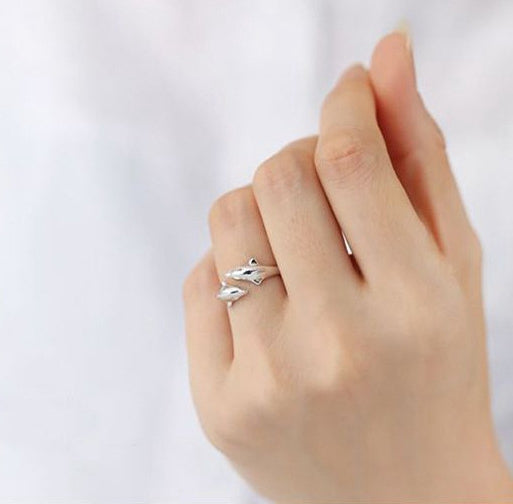 Double Dolphin Adjustable Finger Ring