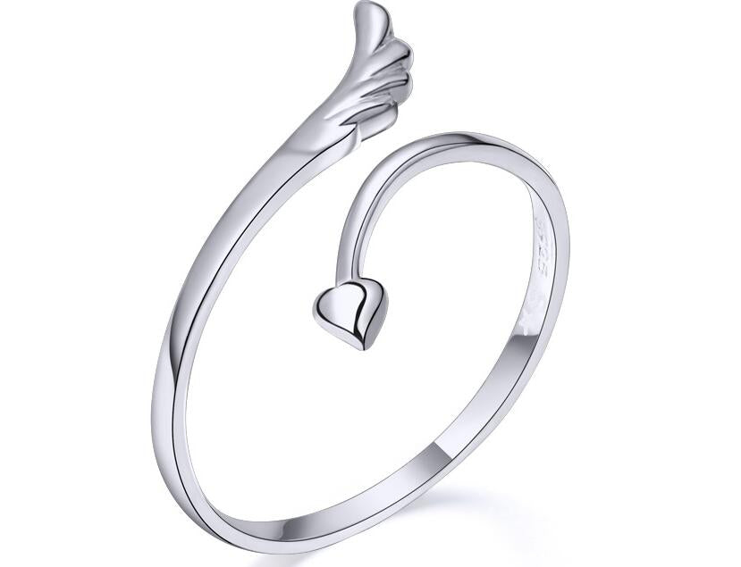 Minimalist Design 925 Sterling Silver Rhodium Plated Custom Wing Leaf Open Ring