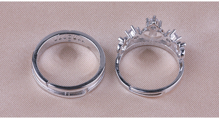 925 Real Silver Plated Brass Zircon Crown Shape Lovers Couple Rings Jewelry