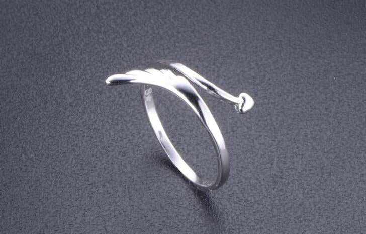 Minimalist Design 925 Sterling Silver Rhodium Plated Custom Wing Leaf Open Ring