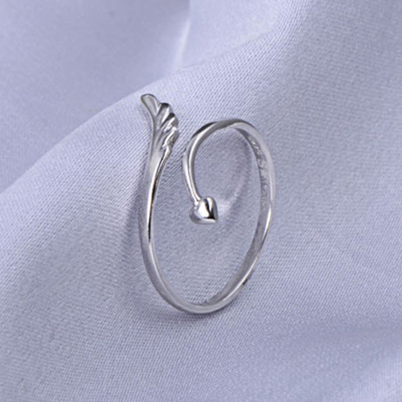 Minimalist Design 925 Sterling Silver Rhodium Plated Custom Wing Leaf Open Ring