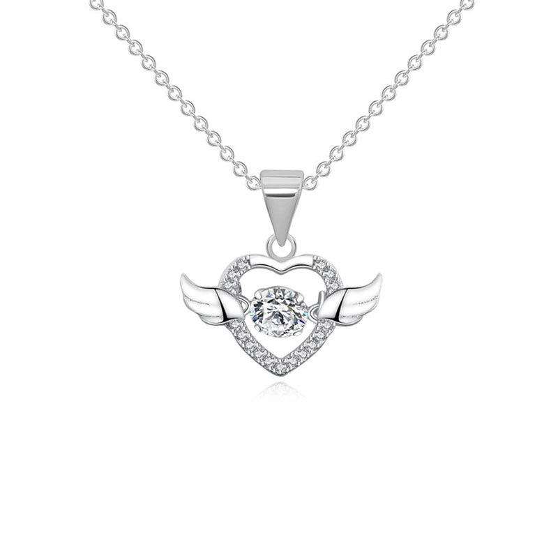 Moving Diamond Zircon Angel Wings Heart Pendant