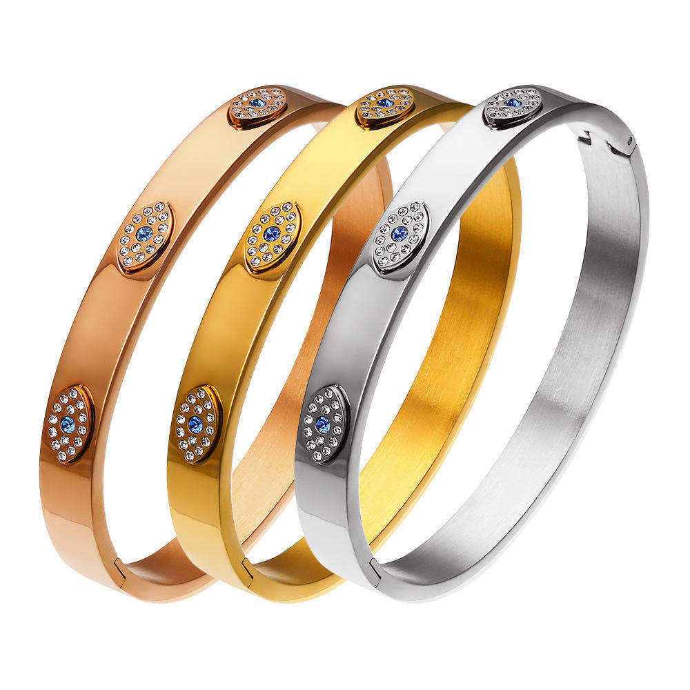 18K Gold Plated Evil Eye Crystal Zircon Cuff Bangles Bracelet For Women