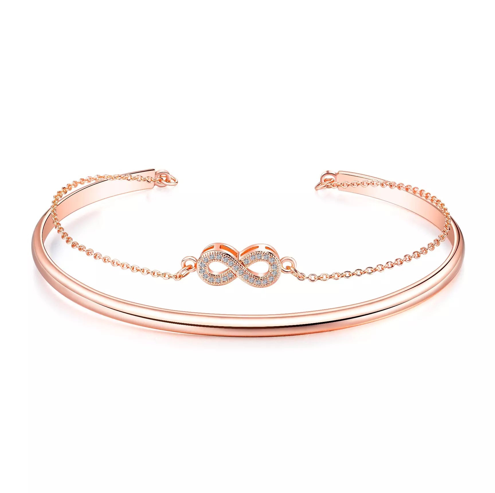 Rose Gold Chain Bracelet Double Layer Infinity Open Cuff Bangle