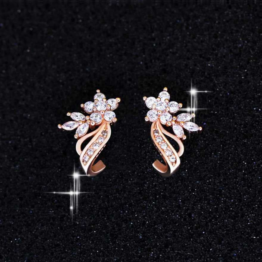 Flower Design Rose Gold Plated Cubic Zirconia Stud Earrings