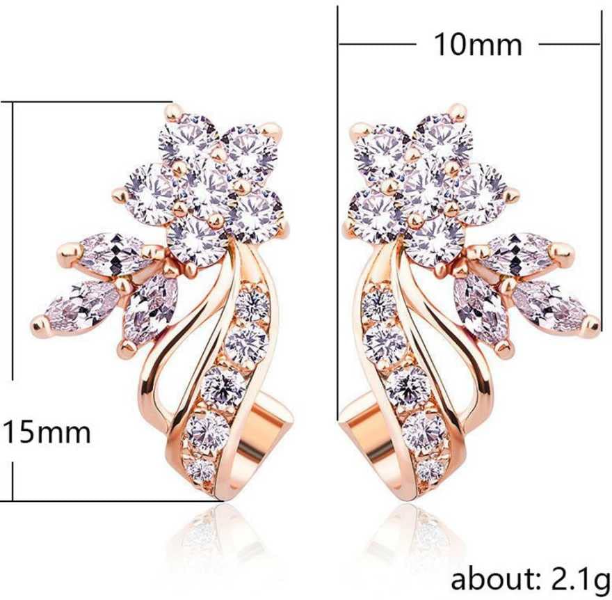 Flower Design Rose Gold Plated Cubic Zirconia Stud Earrings