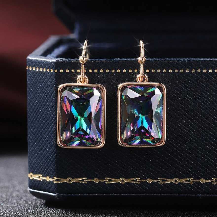 Pure Dainty Radiant Cut Colorful Crystal Gemstone Earring