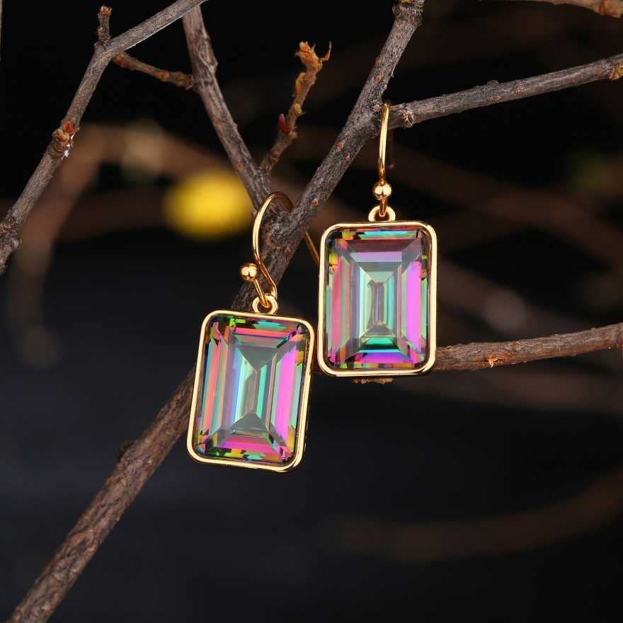 Pure Dainty Radiant Cut Colorful Crystal Gemstone Earring