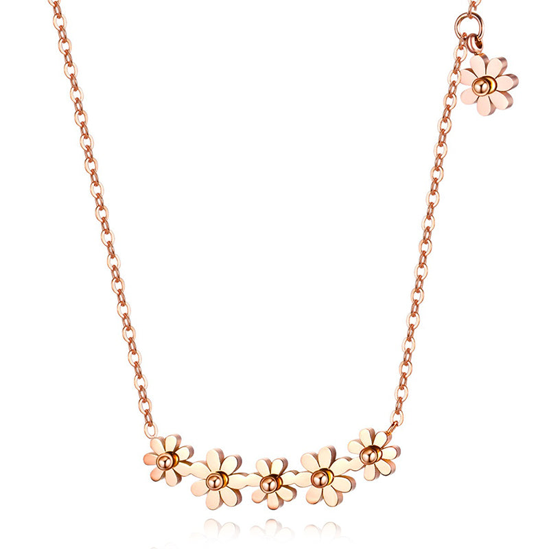 Real 18k Rose Gold Plated 316lL Stainless Steel Daisy Flower Pendant Necklace