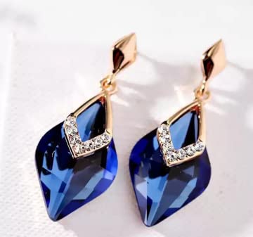 925 Silver Needle Blue Big Crystal Drop Earring