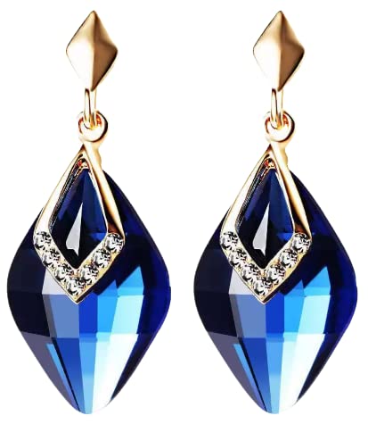 925 Silver Needle Blue Big Crystal Drop Earring