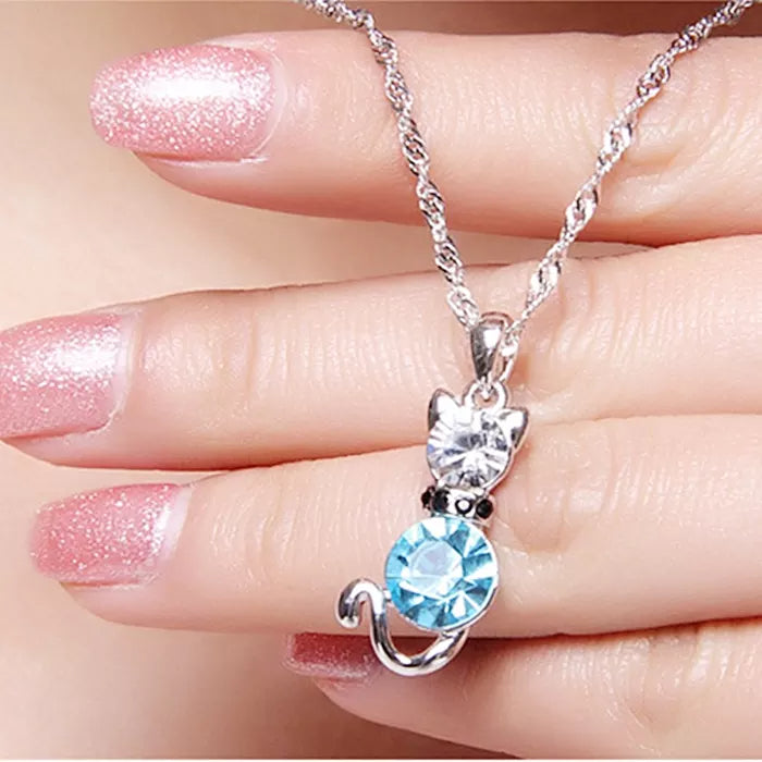 Colorful Crystal Diamond Cute Animal Cat Pendant necklace