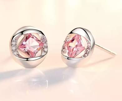 Pink Zircon Stud Earrings for Lady Silver Stud Earrings - Brass Stud Earring