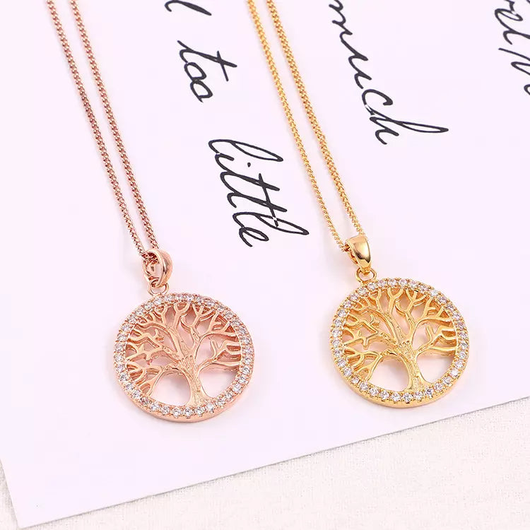 Non Tarnish Jewelry Gold Plated Zircon Tree of Life Necklace Pendant