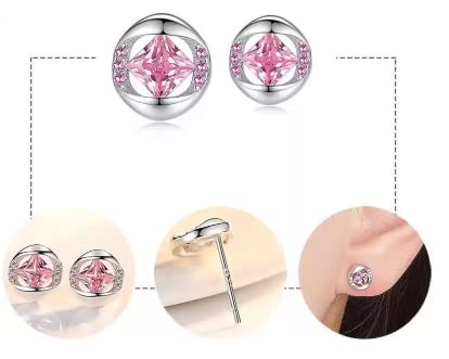 Pink Zircon Stud Earrings for Lady Silver Stud Earrings - Brass Stud Earring