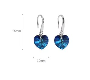 Long Ocean Heart Blue Crystal Temperament Silver Plated Earrings