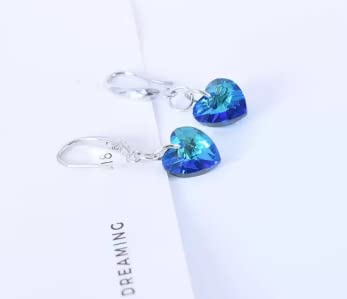 Long Ocean Heart Blue Crystal Temperament Silver Plated Earrings