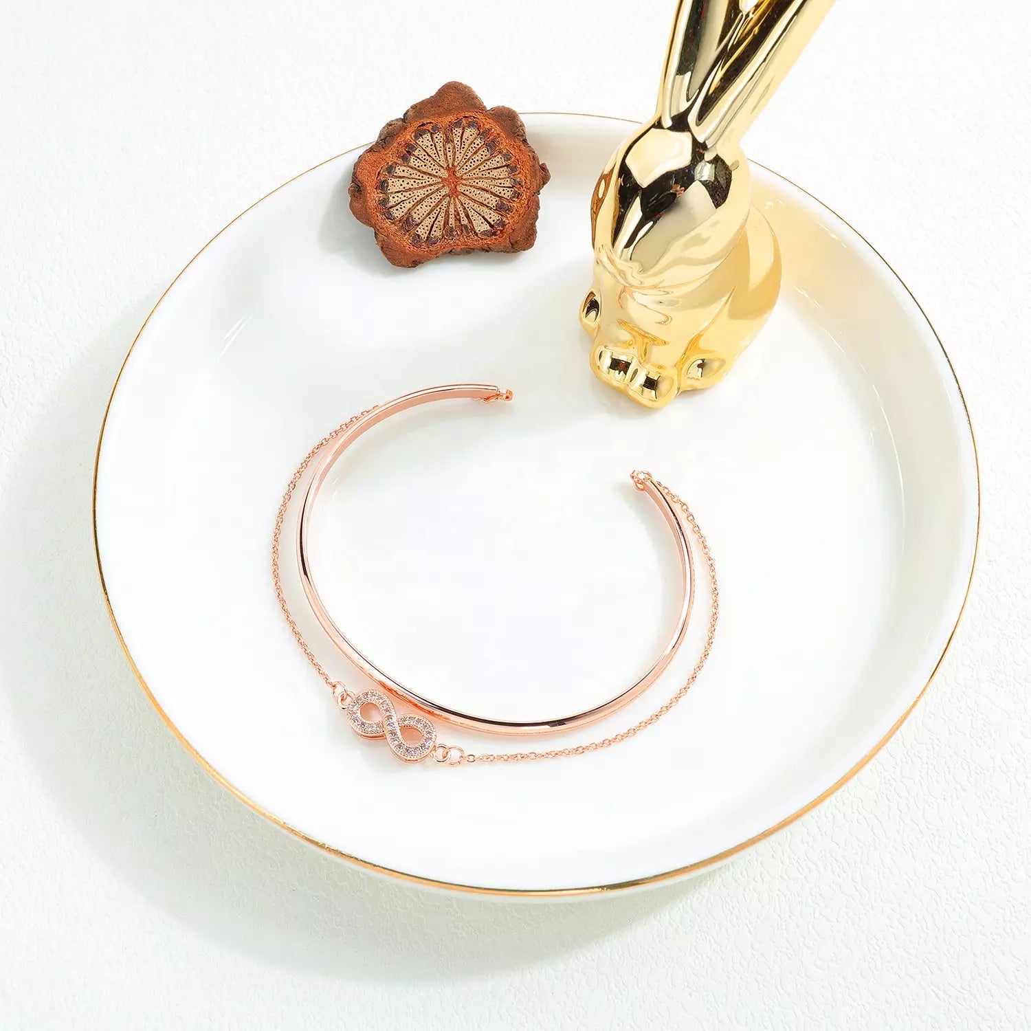 Rose Gold Chain Bracelet Double Layer Infinity Open Cuff Bangle