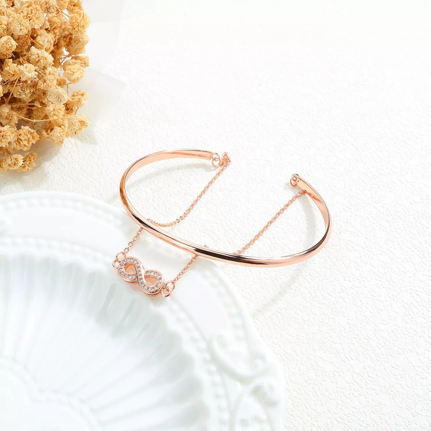 Rose Gold Chain Bracelet Double Layer Infinity Open Cuff Bangle