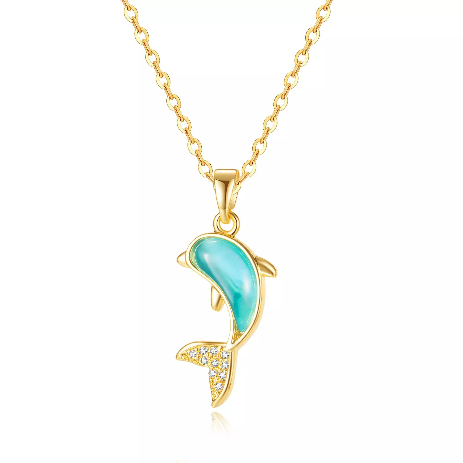 18k Gold Plated Zirconia Whale Shark Necklace Pendant