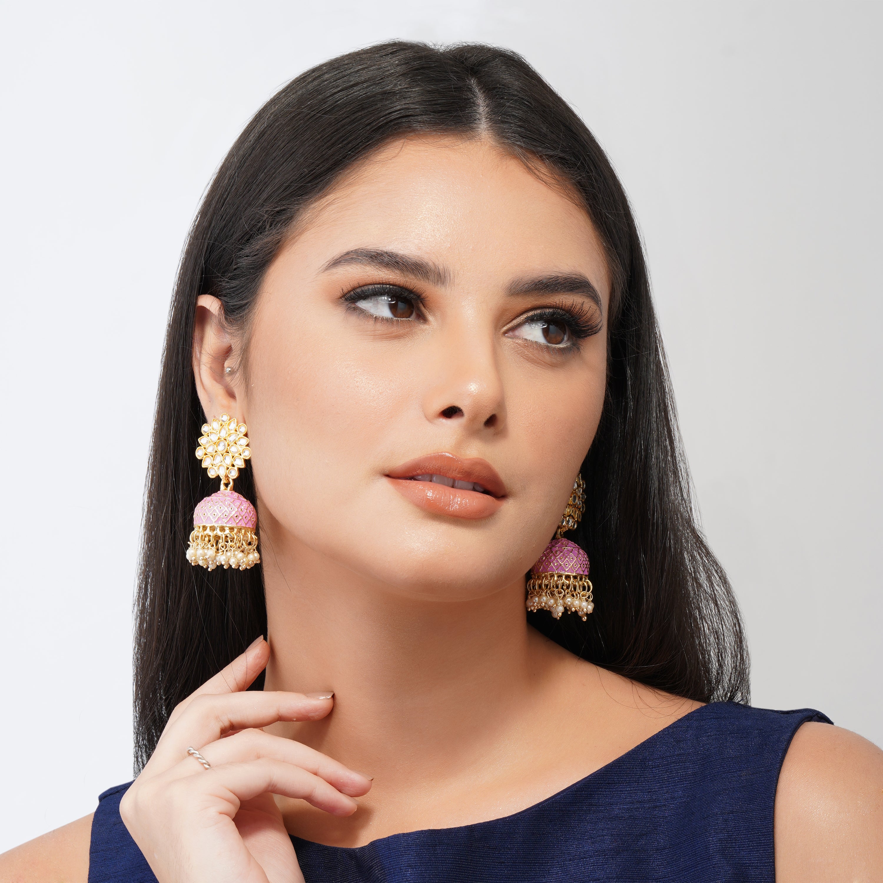 Gold Plated Brass Kundan Stones Earrings